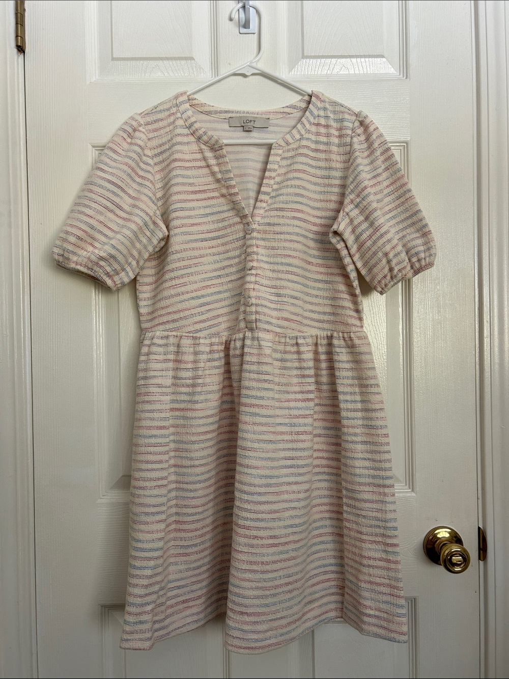 LOFT Women’s' Cream Striped Short-Sleeve Dress